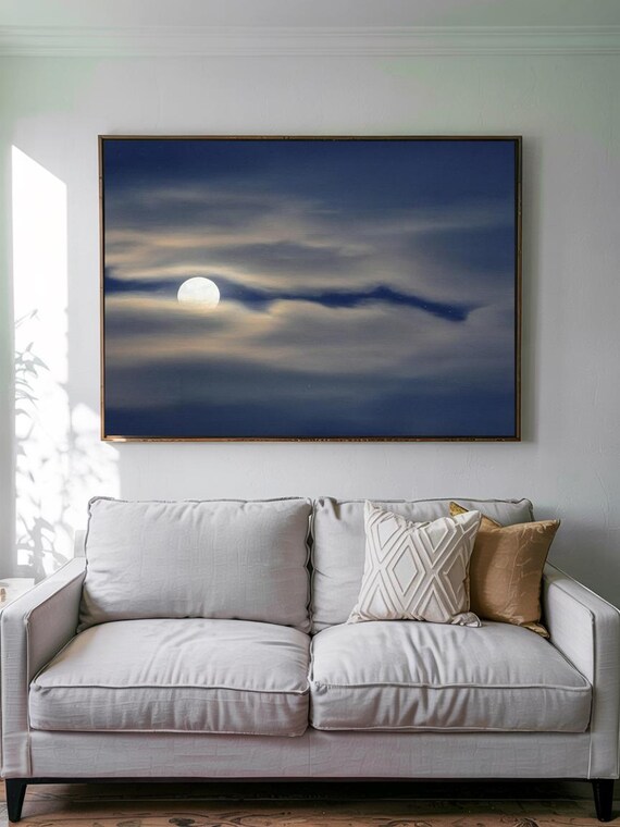 Full Moon Cloudy Night Sky Dark Moody Cinematic Landscape Art Poster