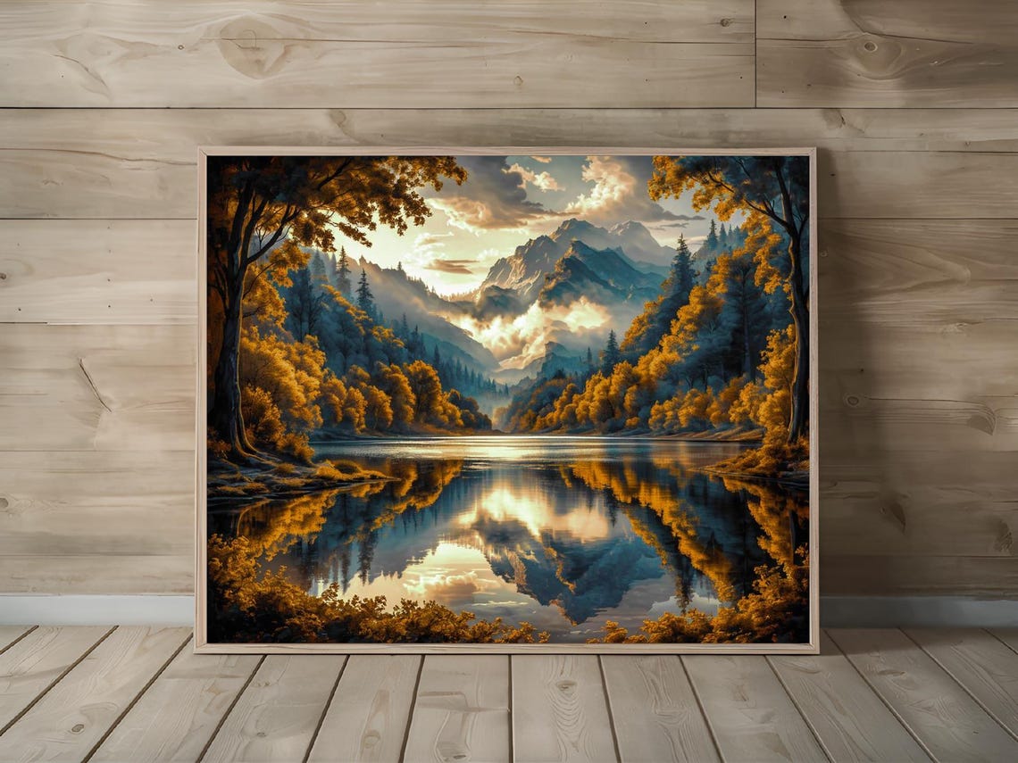 Mountain Forest Lake Nature Art Print Decor Wall Room - Image 2