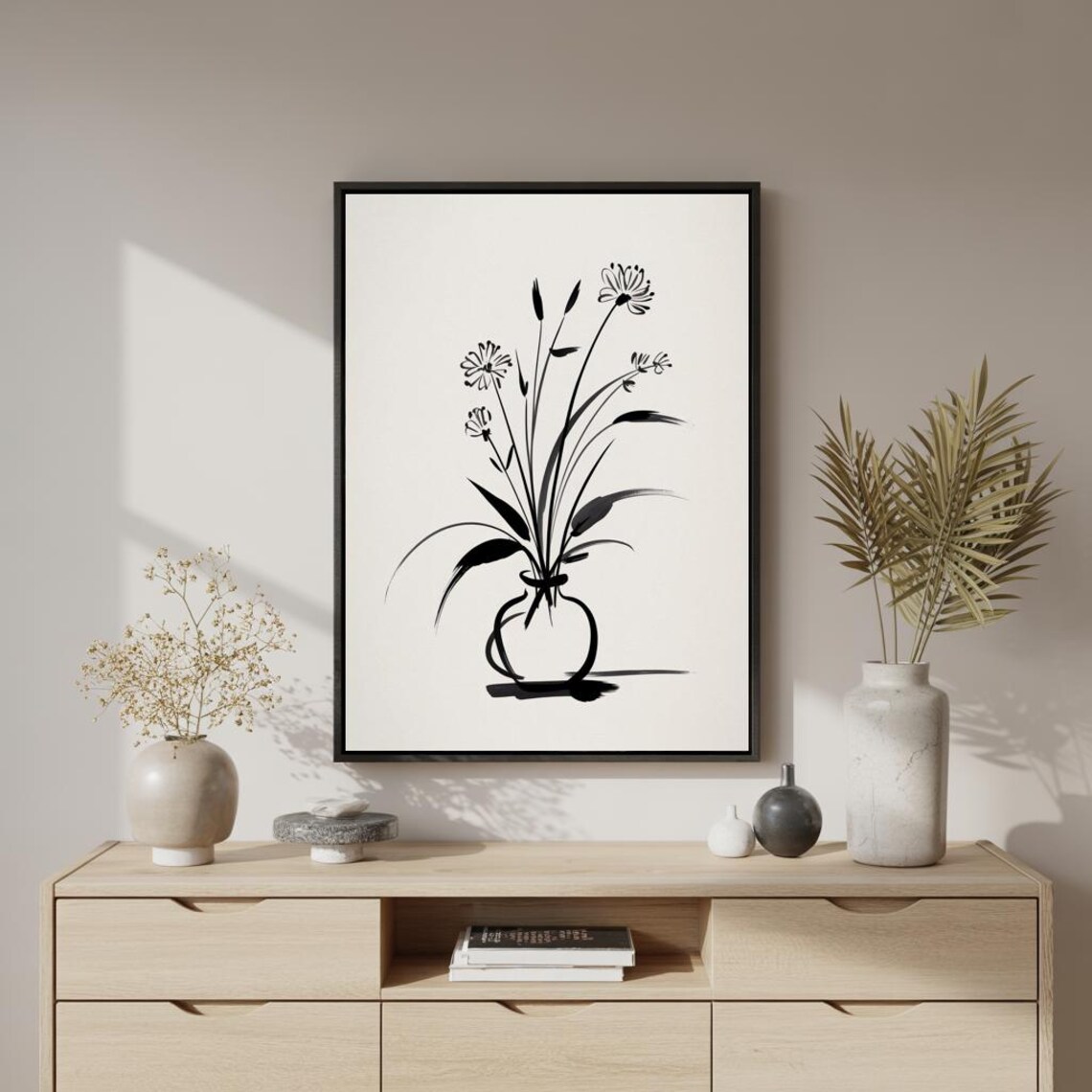 Black Ink Daisy Sketch Minimalist Wildflower Vase Art Poster - Image 2
