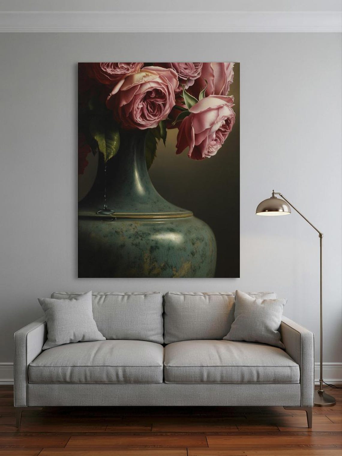 Velvety Roses In Antique Vase Moody Floral Still Life Print - Image 3
