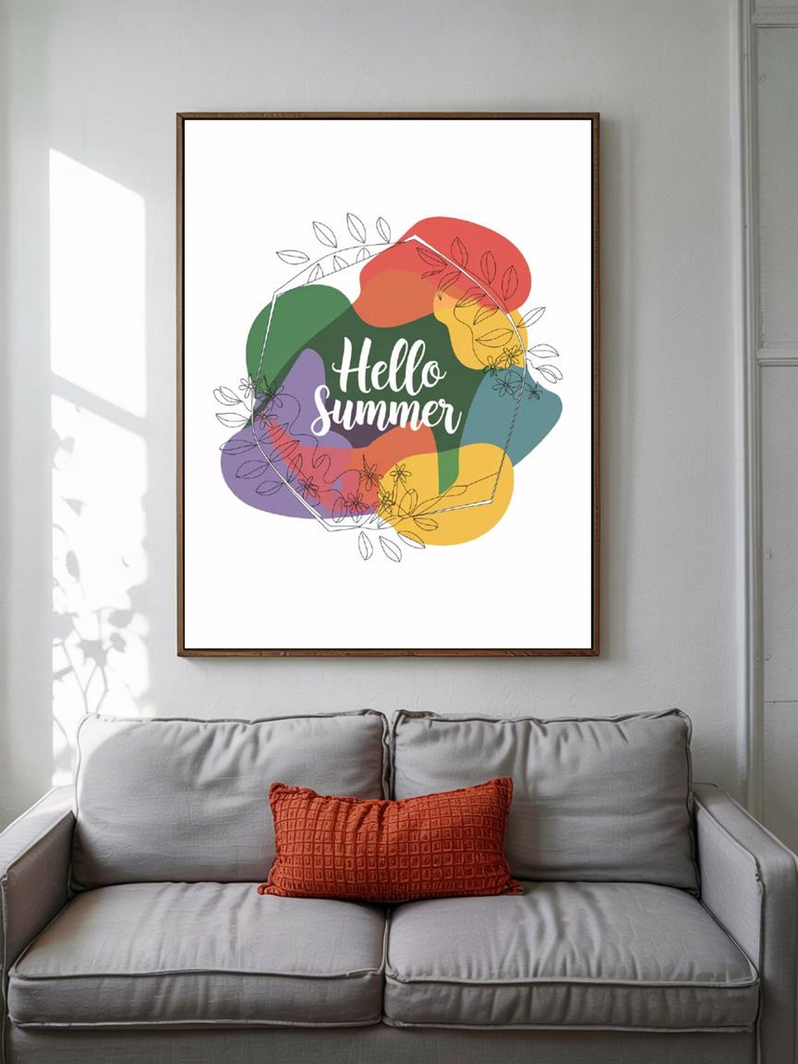 Hello Summer Colorful Abstract Blobs Line Floral Modern Decor Print - Image 3