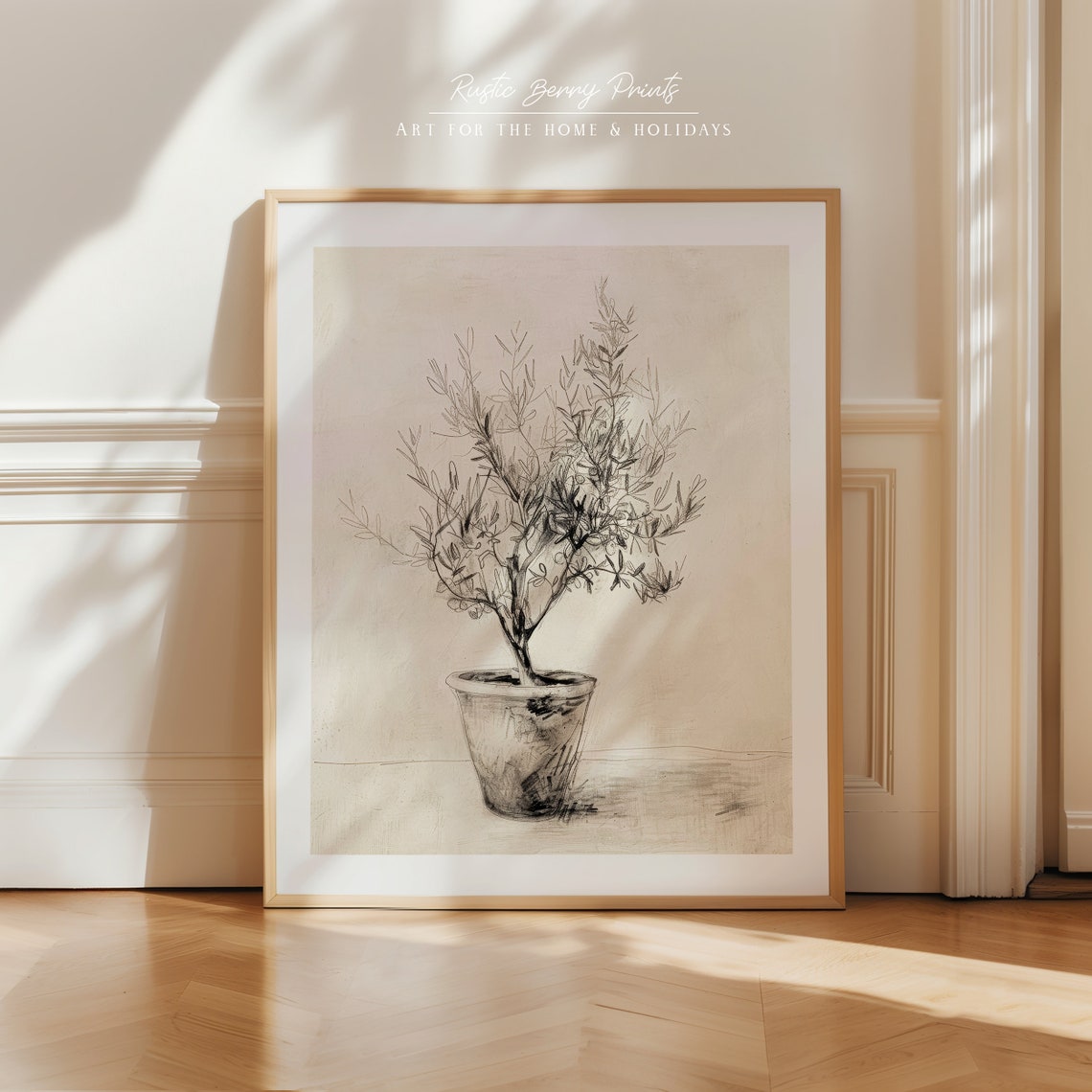 Vintage Olive Tree Sketch Art Print Still Life Cottagecore Farmhouse Decor Neutral Wall Art Instant - Image 2