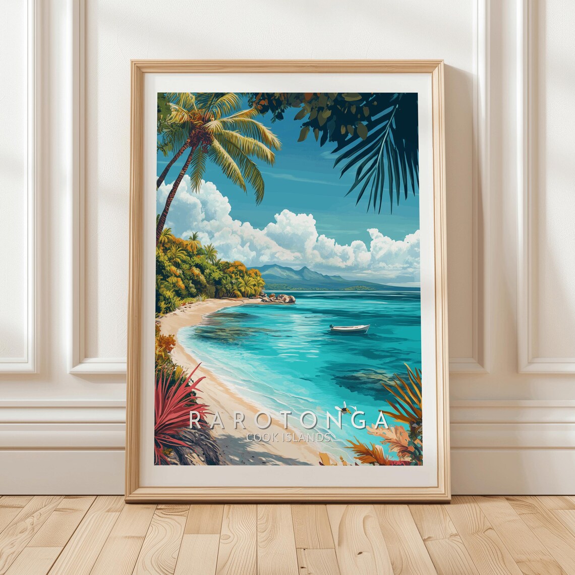 Rarotonga Cook Islands Tropical Beach Turquoise Lagoon Travel Poster