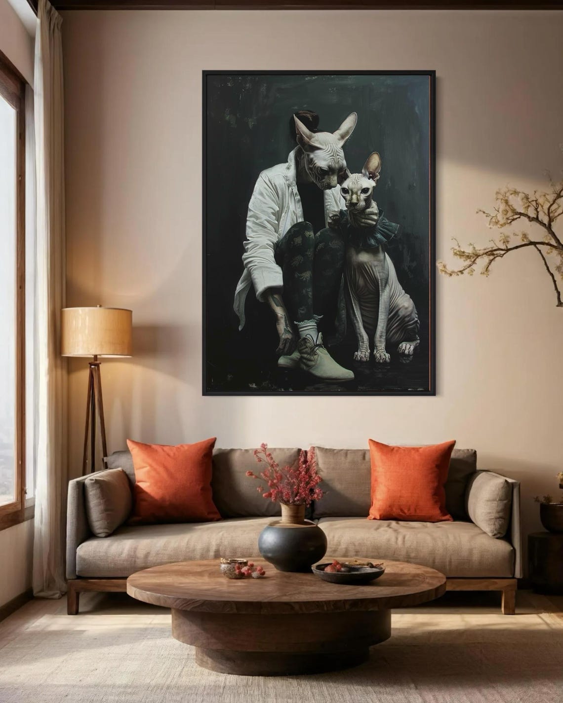 Sphynx Cat Head Human Portrait Dark Academia Cat Lover Wall Art - Image 5