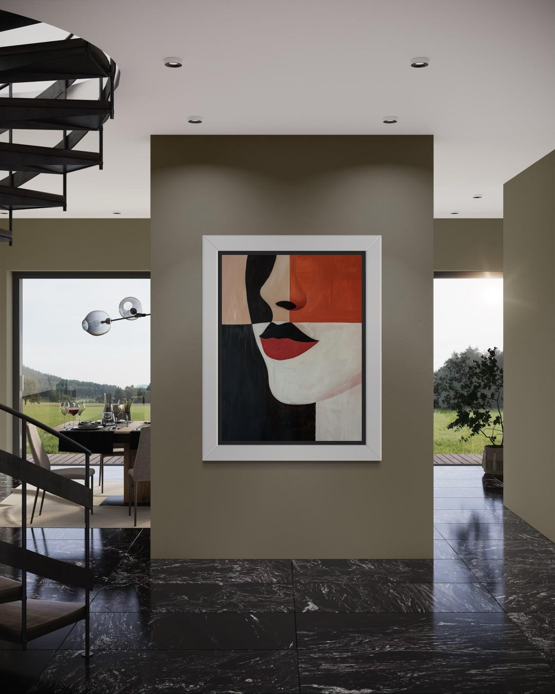 Abstract Minimalist Woman Face Red Lips Modern Geometric Poster - Image 5