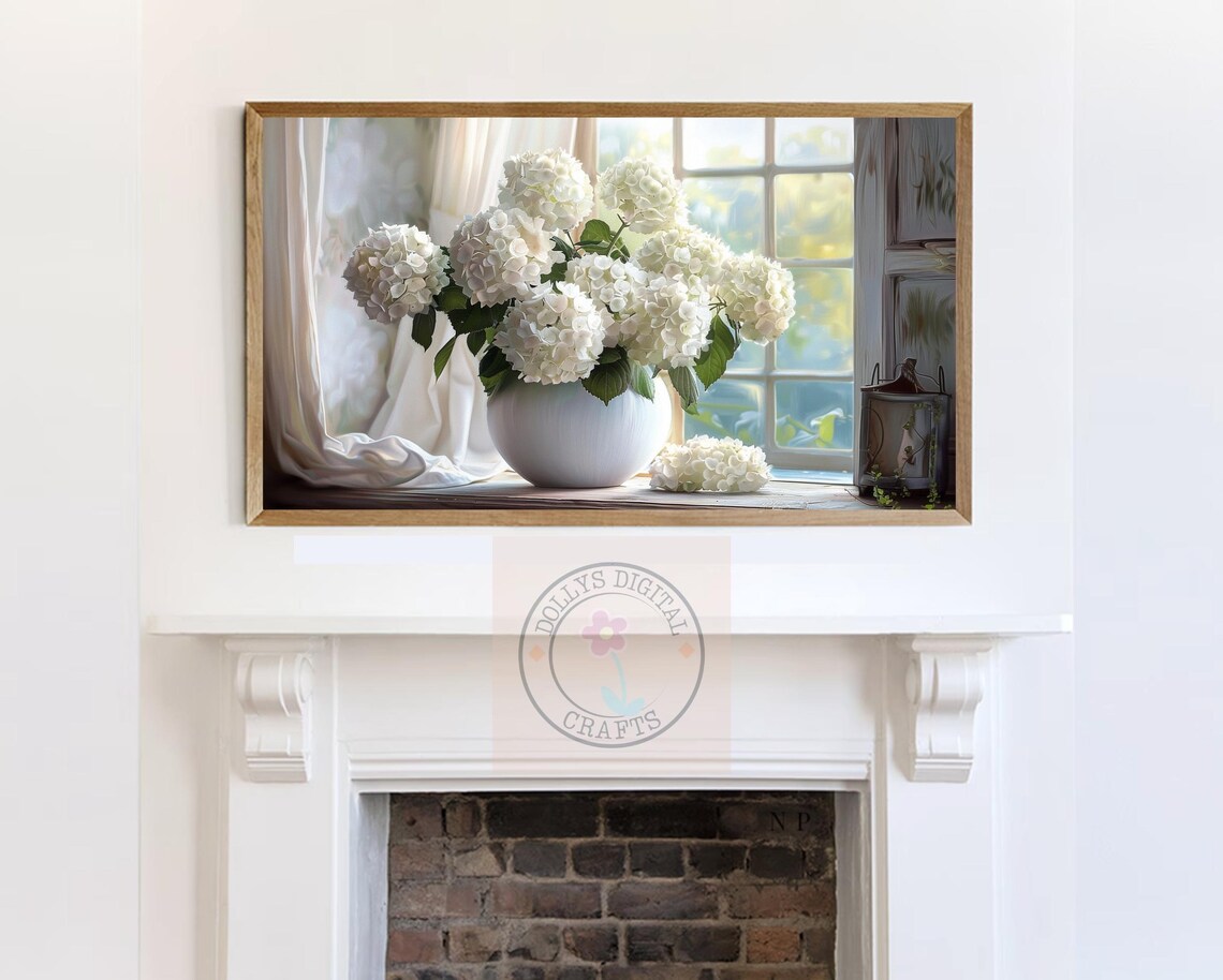 White Hydrangeas, Elegant Floral Artwork - Image 7