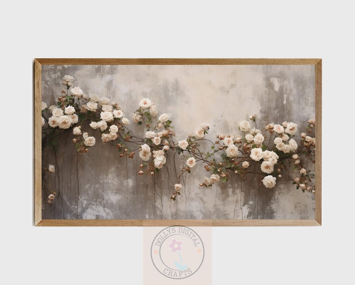 White Roses Vine Textured Wall Botanical Farmhouse Art Poster