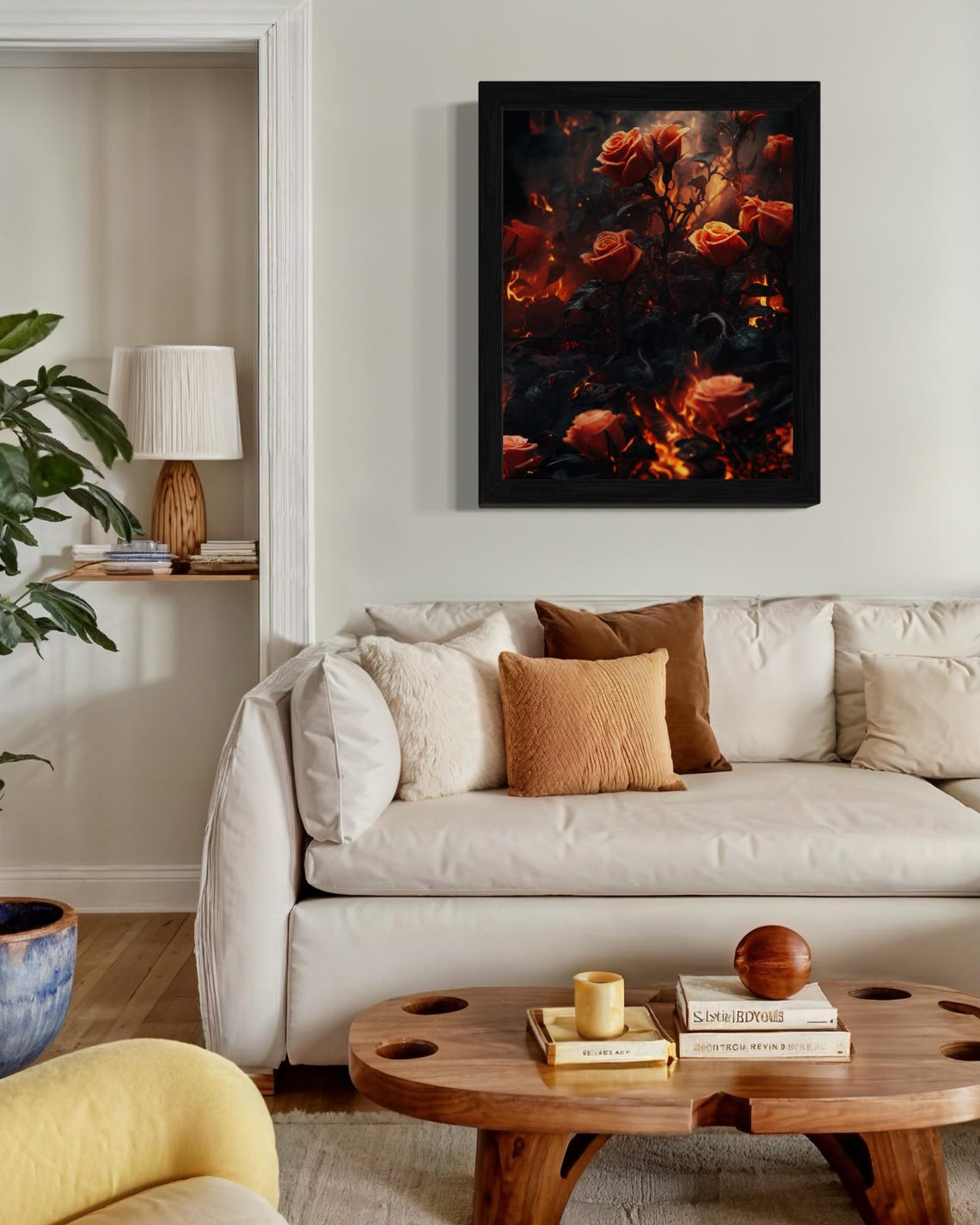 Fiery Dark Rose Art Print Gothic Floral Wall Art Moody Red Roses With Fire Dramatic Nature Decor - Image 6