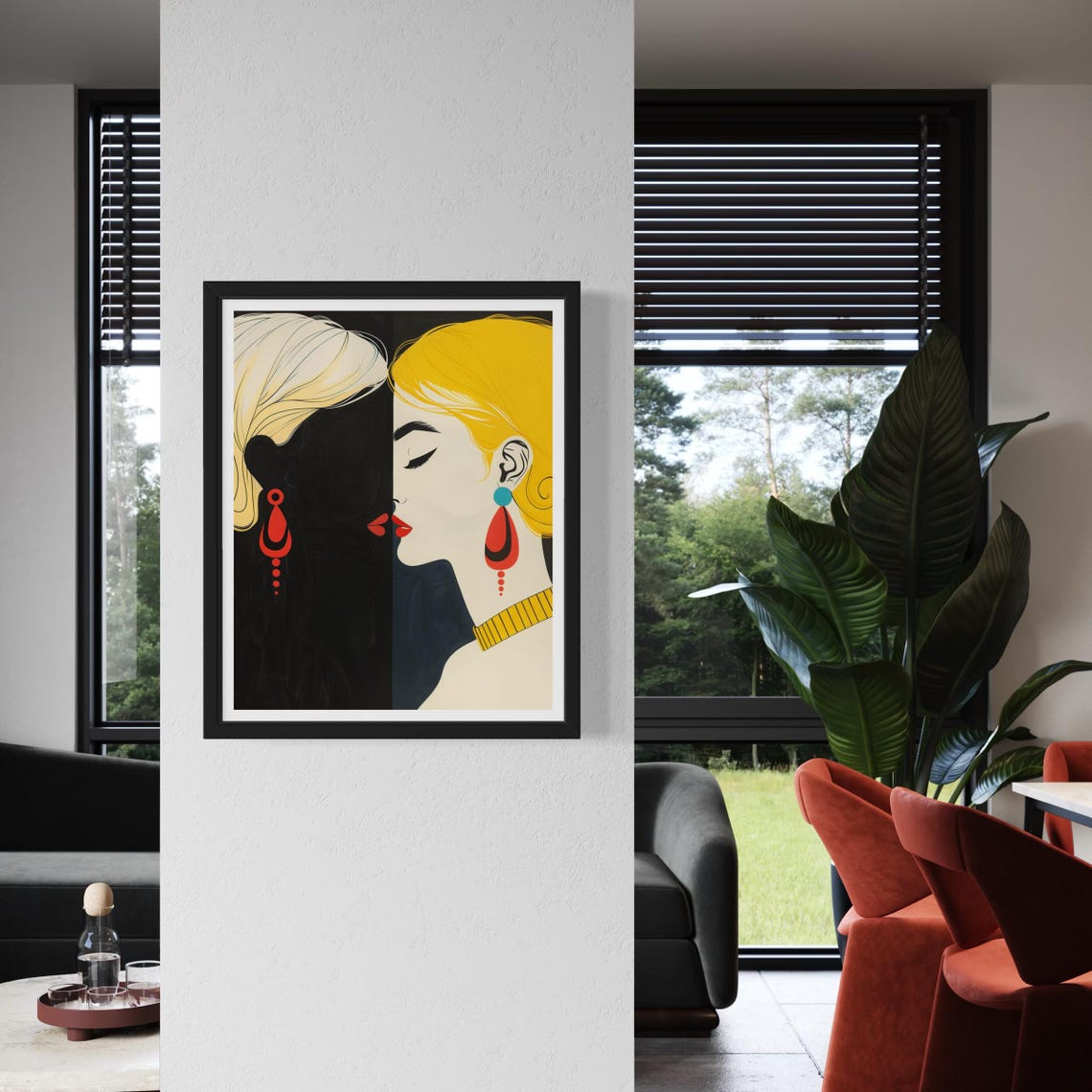 Bold Pop Art Woman Split Face Portrait Red Lips Color Block Poster - Image 2