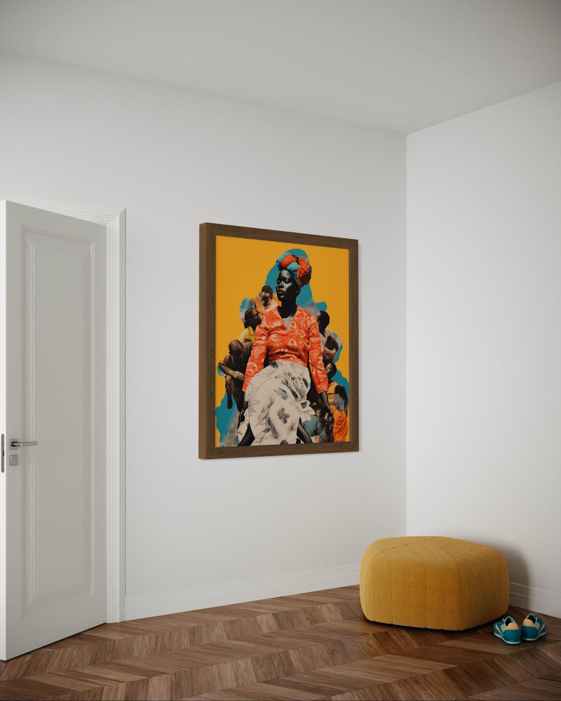 African Woman Collage Orange Blouse Mustard Family Art Poster - Image 5