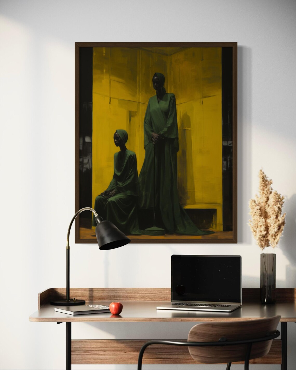 Two Black Women Green Robes Golden Room Painterly Calm Poster - Image 4