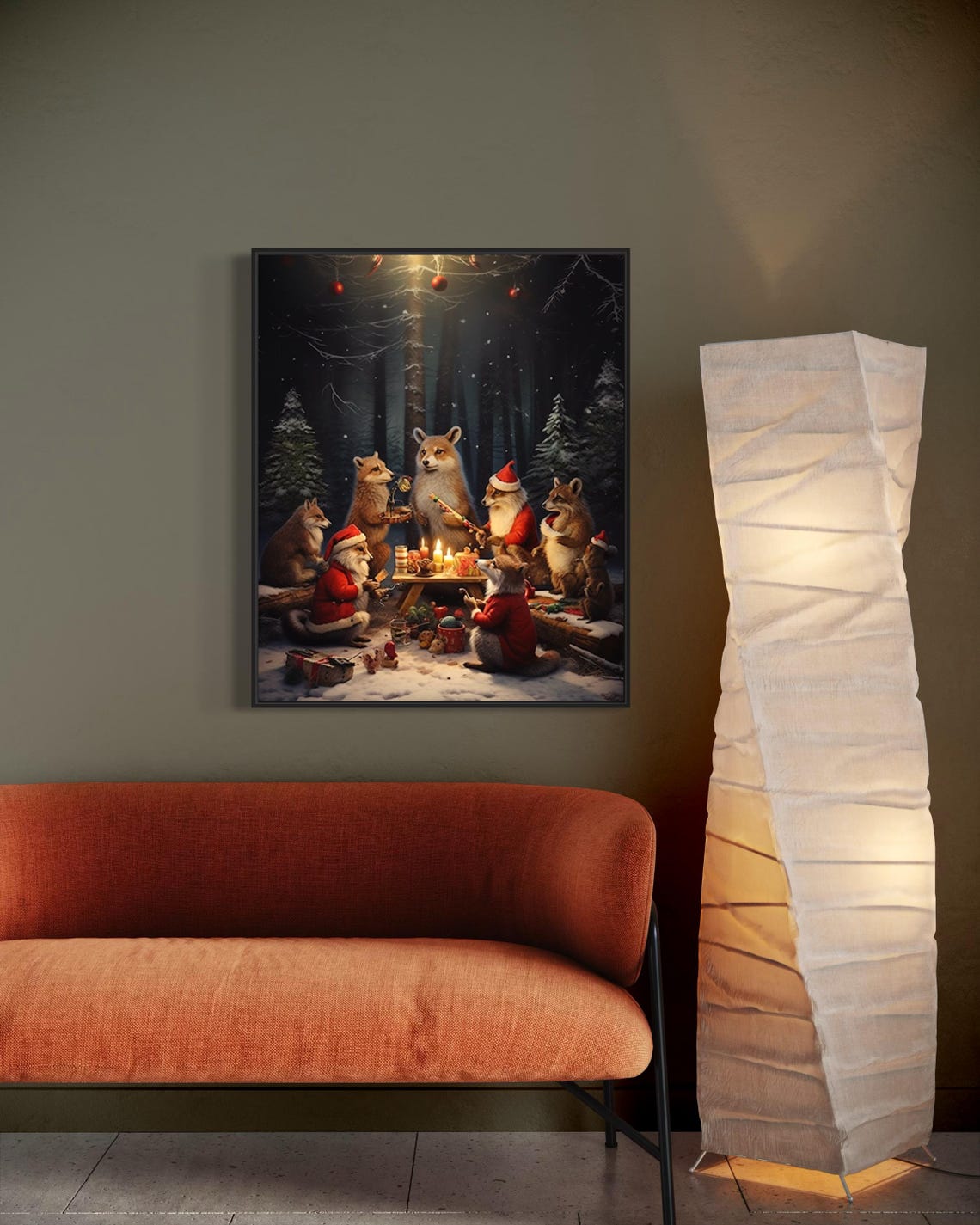 Woodland Animals Christmas Party Cozy Holiday Forest Scene Poster
