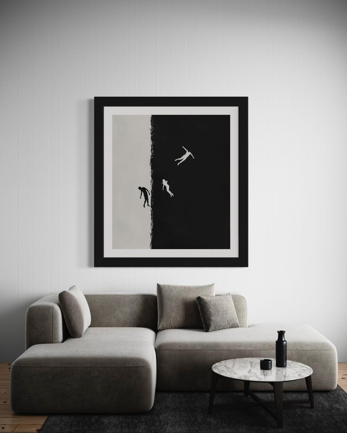 Falling Figures Black White Minimalist Surreal Modern Art Poster - Image 7