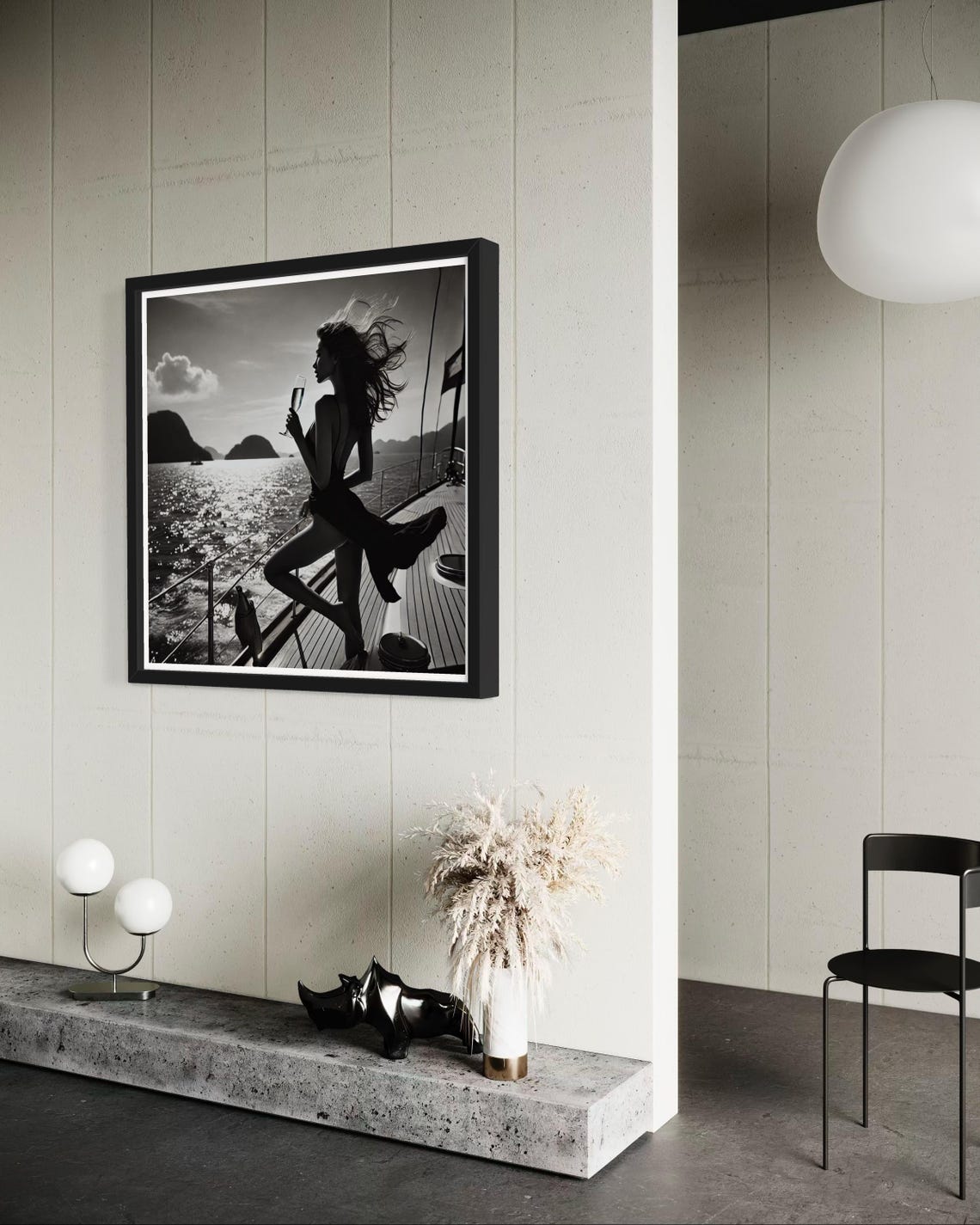 Black and White Yacht Deck Woman Champagne Glass Sailing Poster - Image 6
