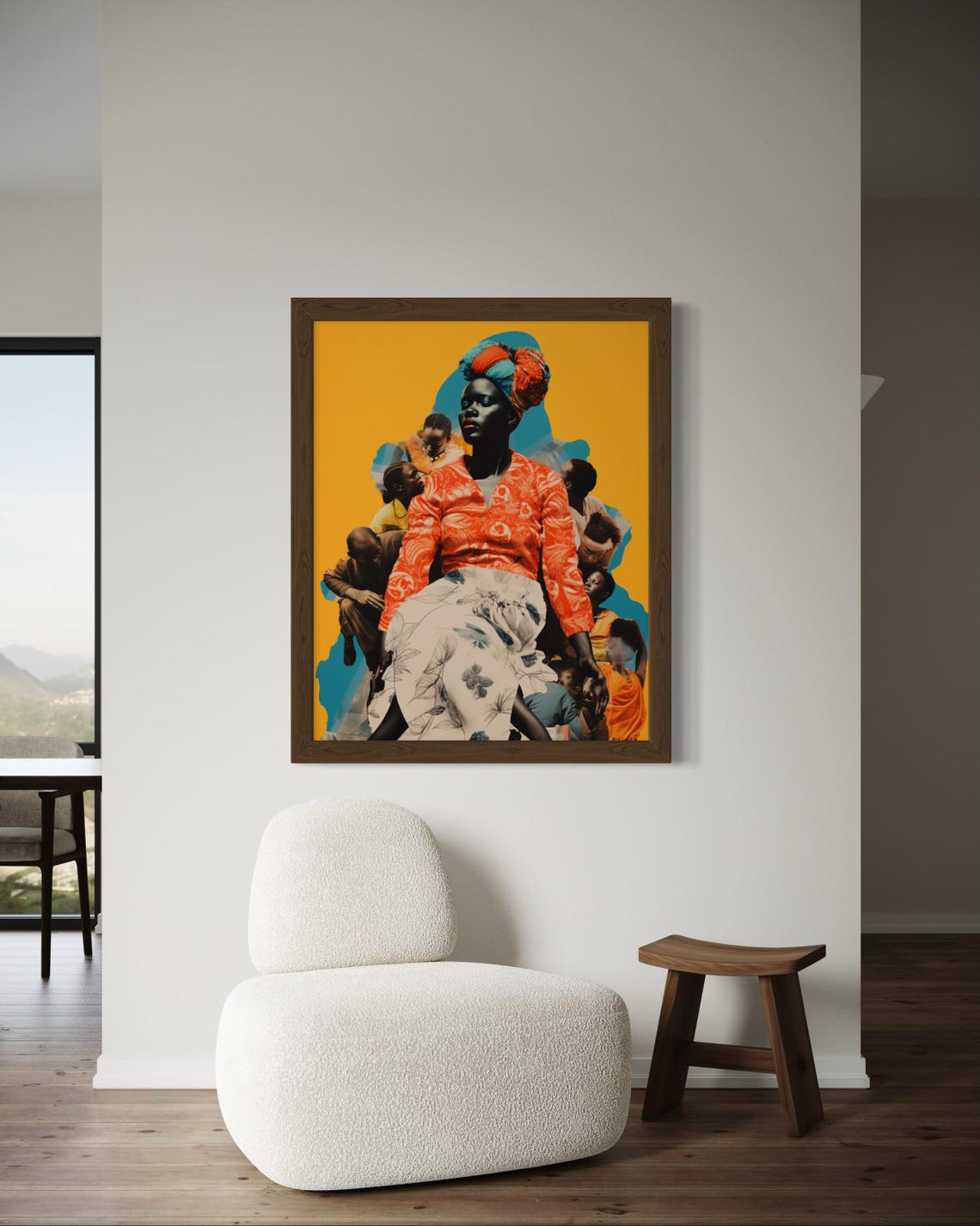 African Woman Collage Orange Blouse Mustard Family Art Poster - Image 4