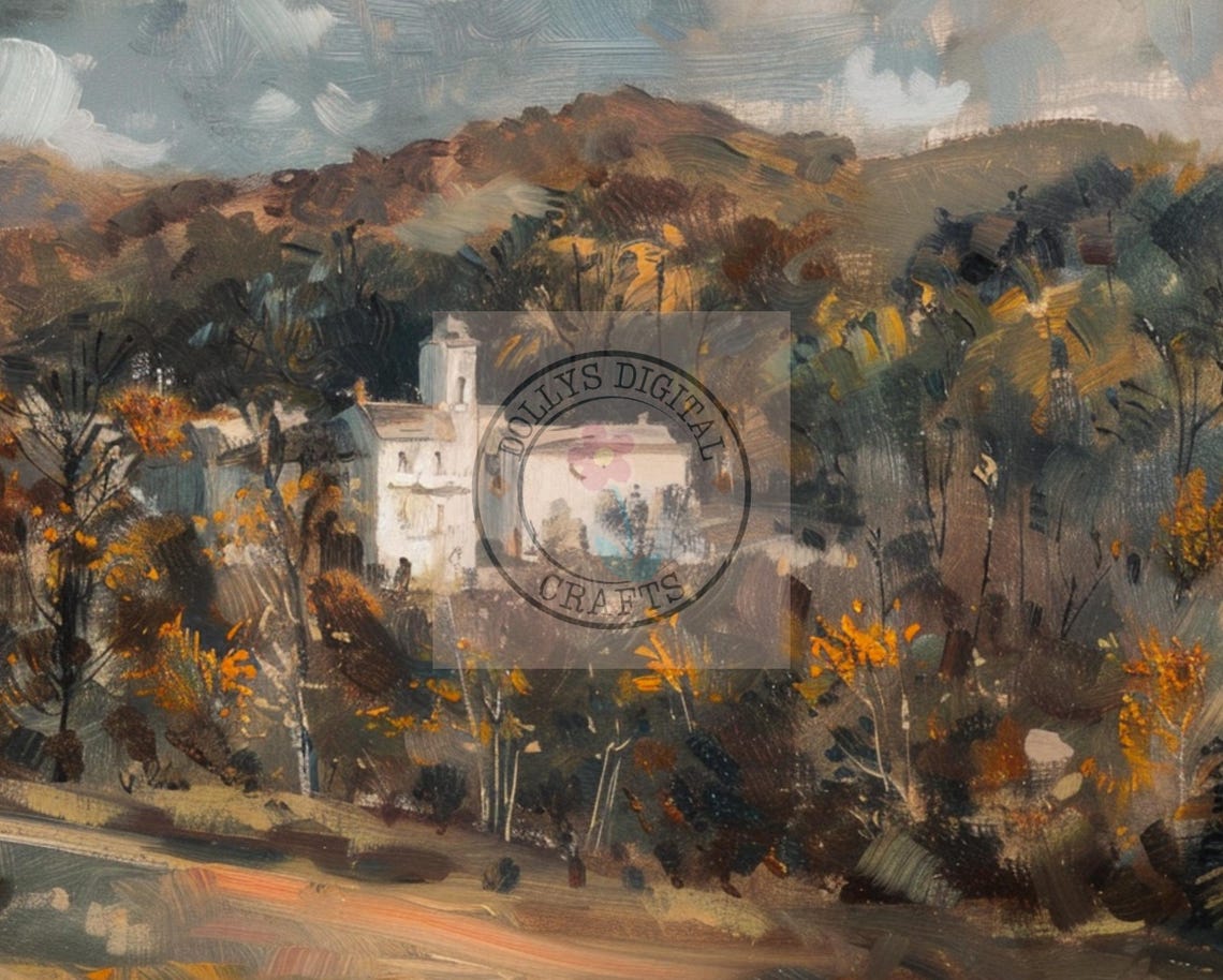 Impressionist Autumn Countryside Landscape White Mansion Poster - Image 4