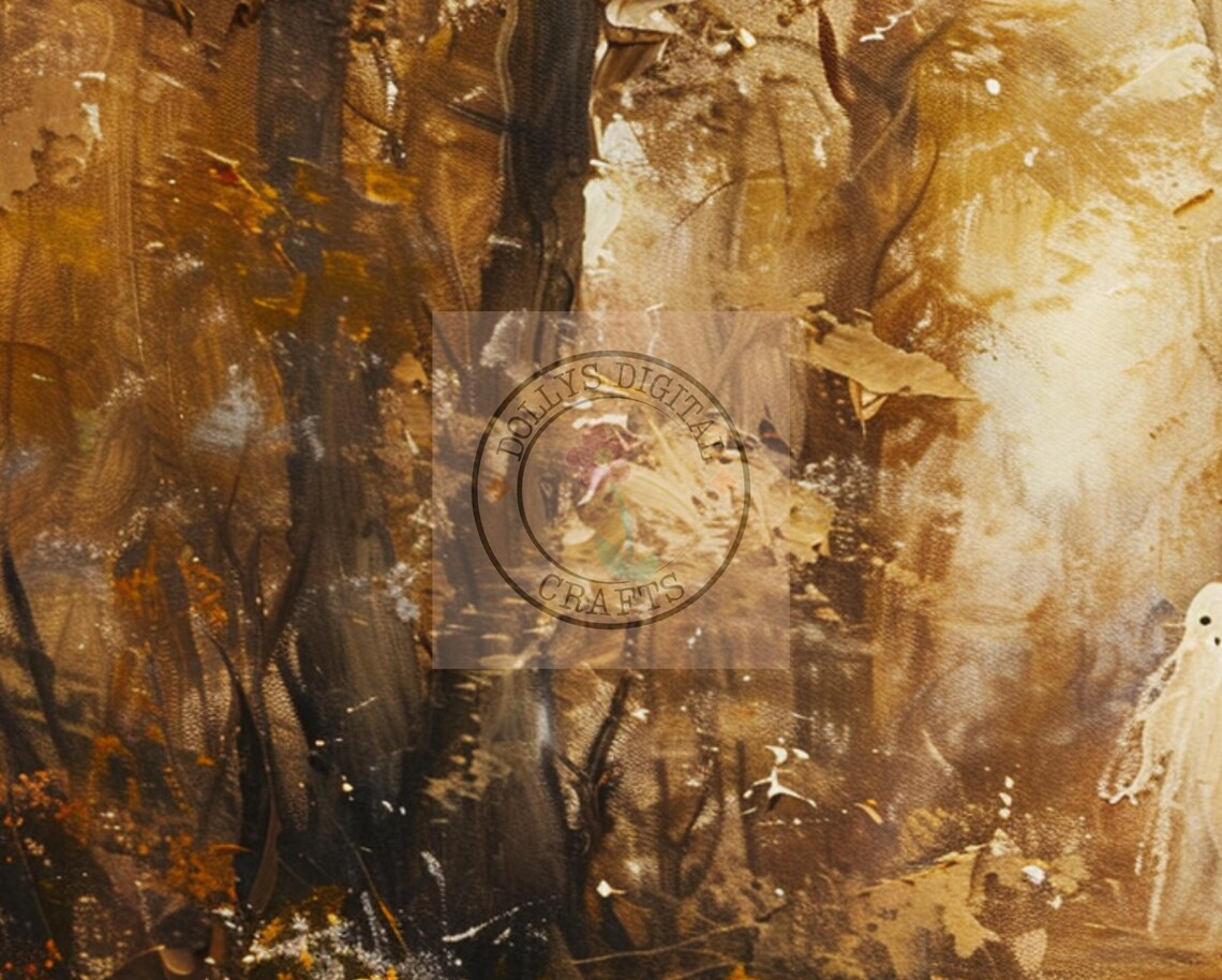 Spooky Cute Ghosts Autumn Forest Oil Painting Halloween Woods Art Print - Image 4