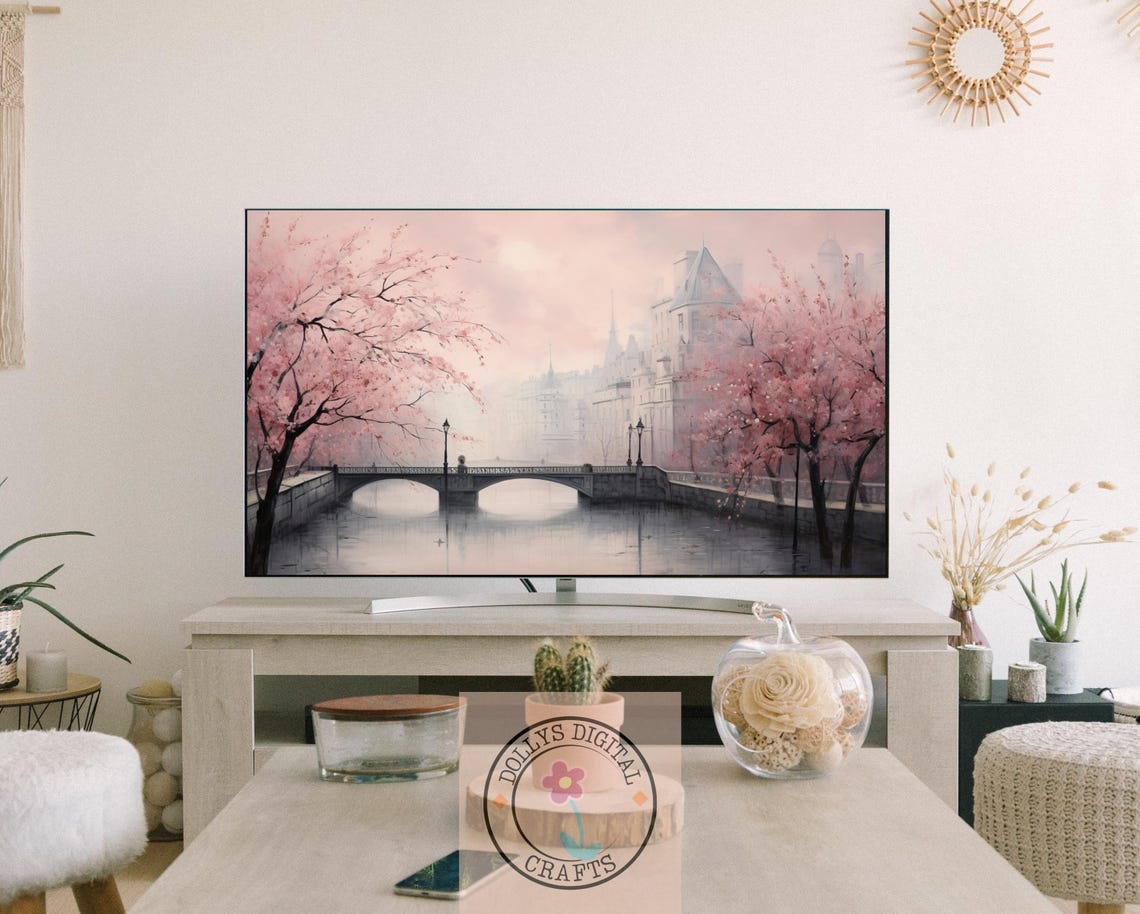 Cherry Blossom Canal Bridge European Spring Romance Poster Home Decor - Image 4