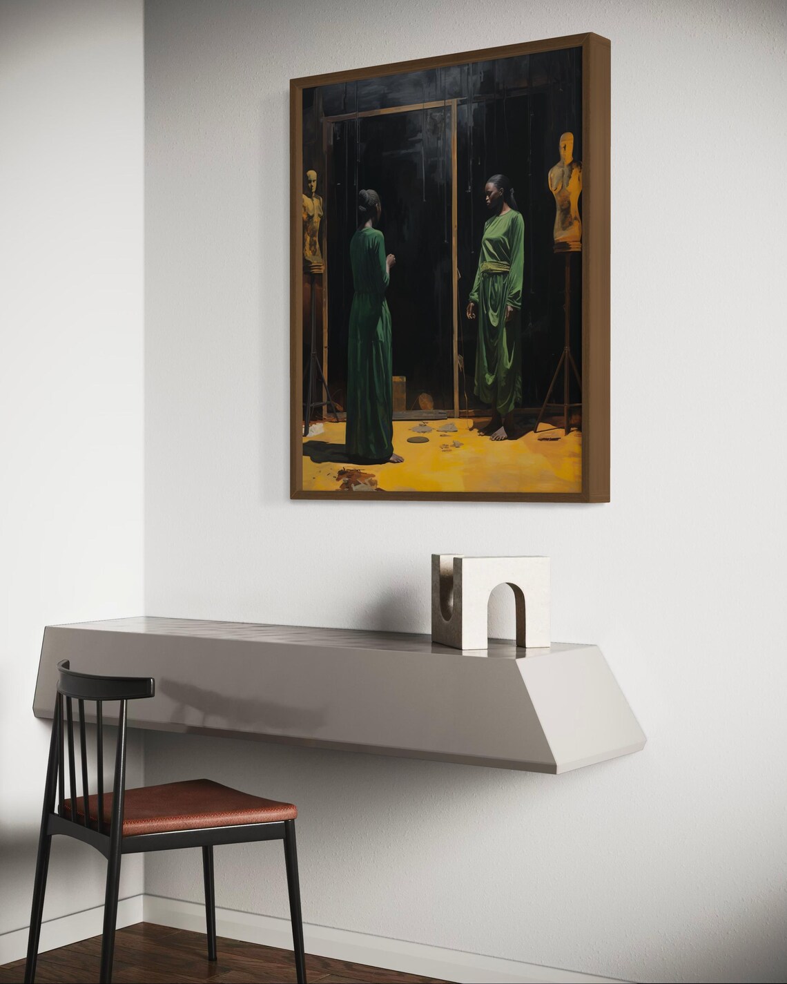 Black Women Artist Studio Green Dresses Dark Moody Art Poster - Image 4