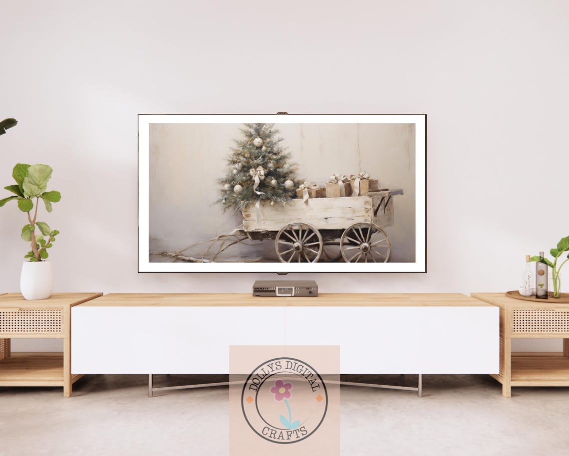 Rustic White Christmas Tree Wagon Holiday Farmhouse Decor Wall Art - Image 2