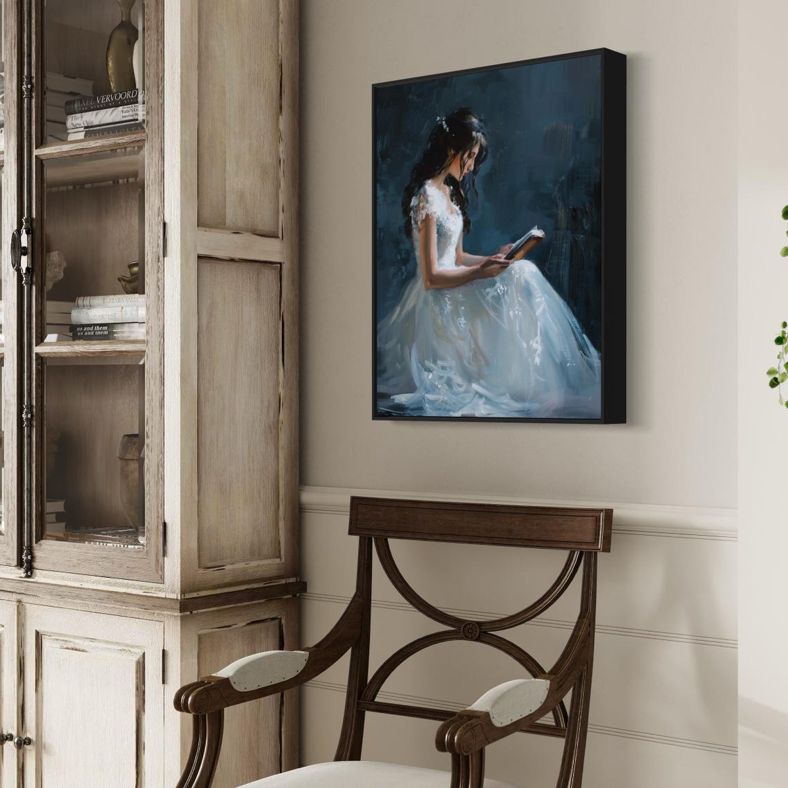 Victorian Woman in White Gown Reading Book Dark Academia Poster - Image 6