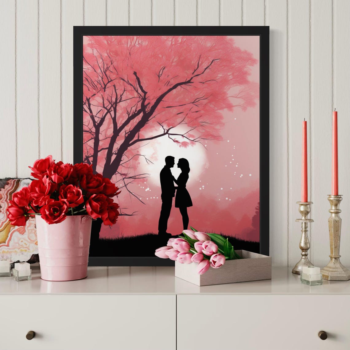 Cherry Blossom Couple Moonlight Romance Pink Dream Poster Home Decor - Image 7