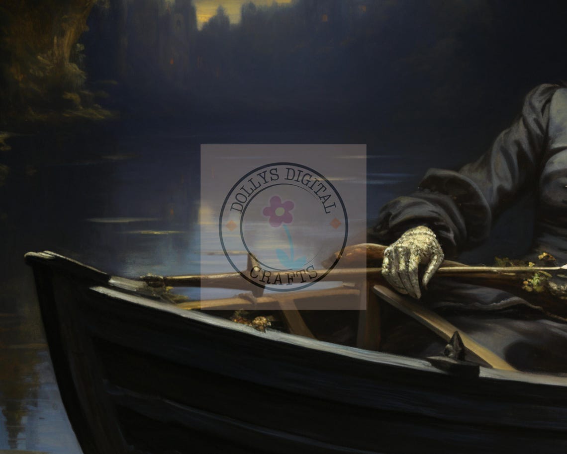 Gothic Skeleton Boat Night River Day of the Dead Dark Poster - Image 5