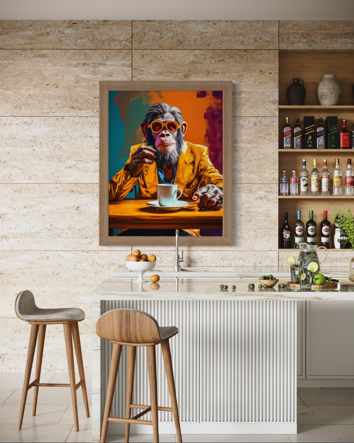 Chimpanzee In Orange Suit And Sunglasses Drinking Coffee Poster - Image 5