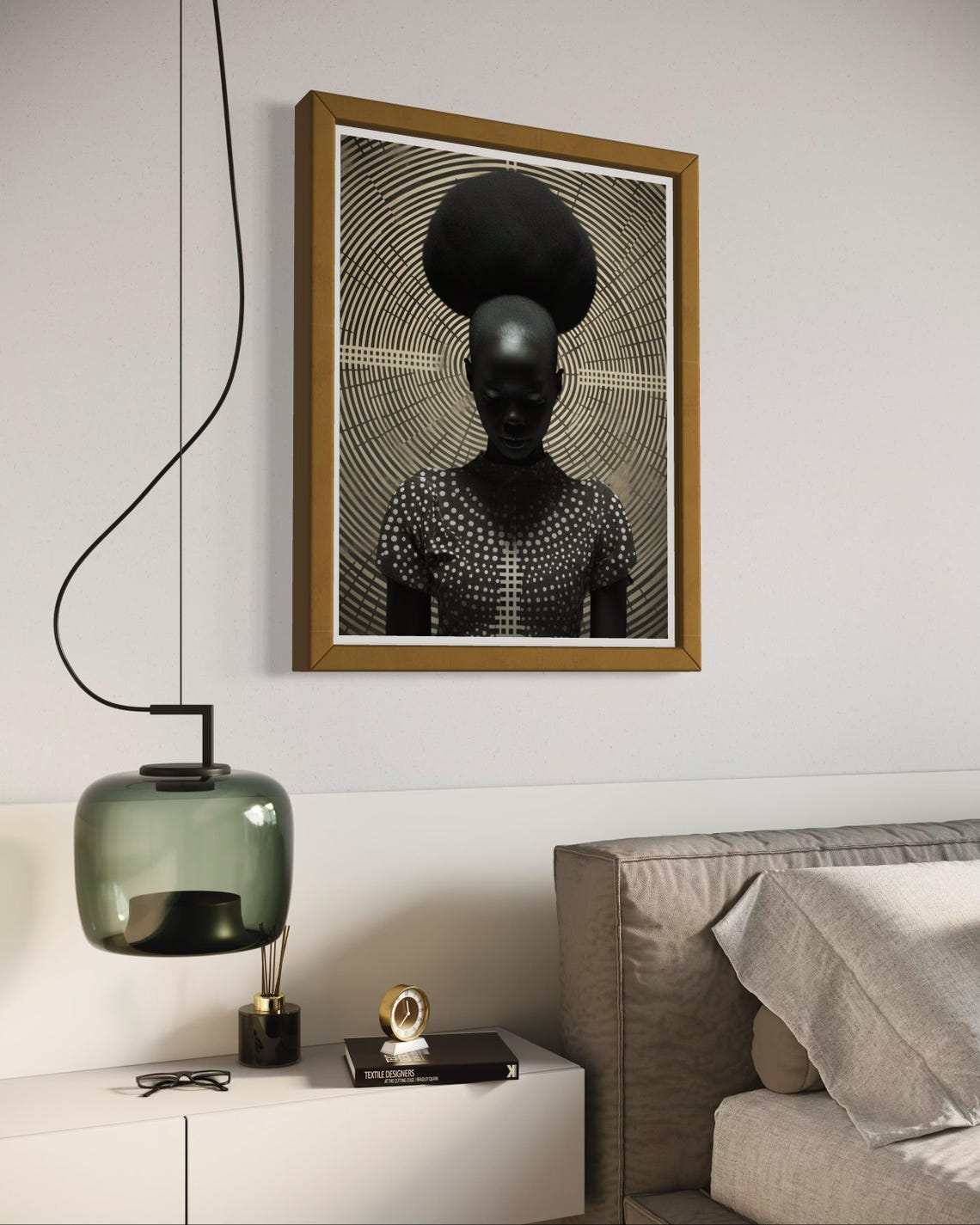 Black Woman With Tall Afro Silhouette Concentric Circles Art Print - Image 4