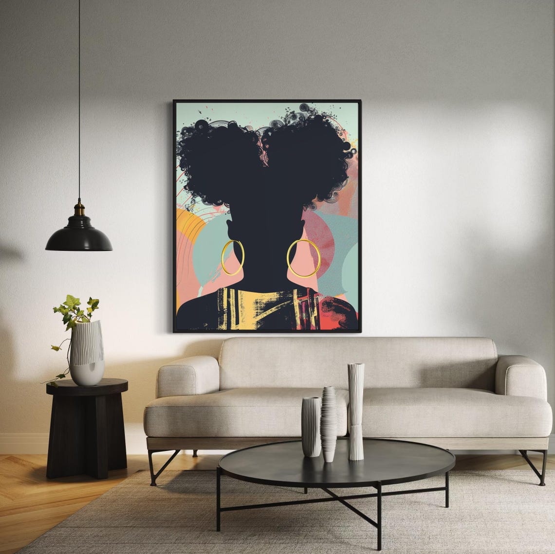 Afro Puffs Silhouette Gold Hoops Abstract Pastel Modern Poster - Image 7