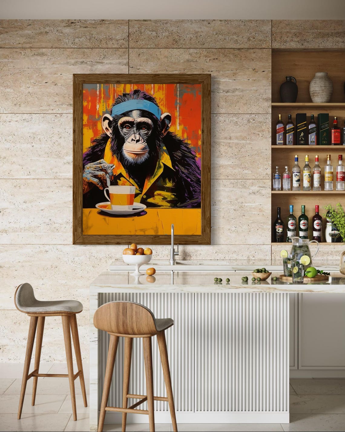 Chimpanzee Wearing Headband Drinking Tea Pop Art Animal Poster - Image 7