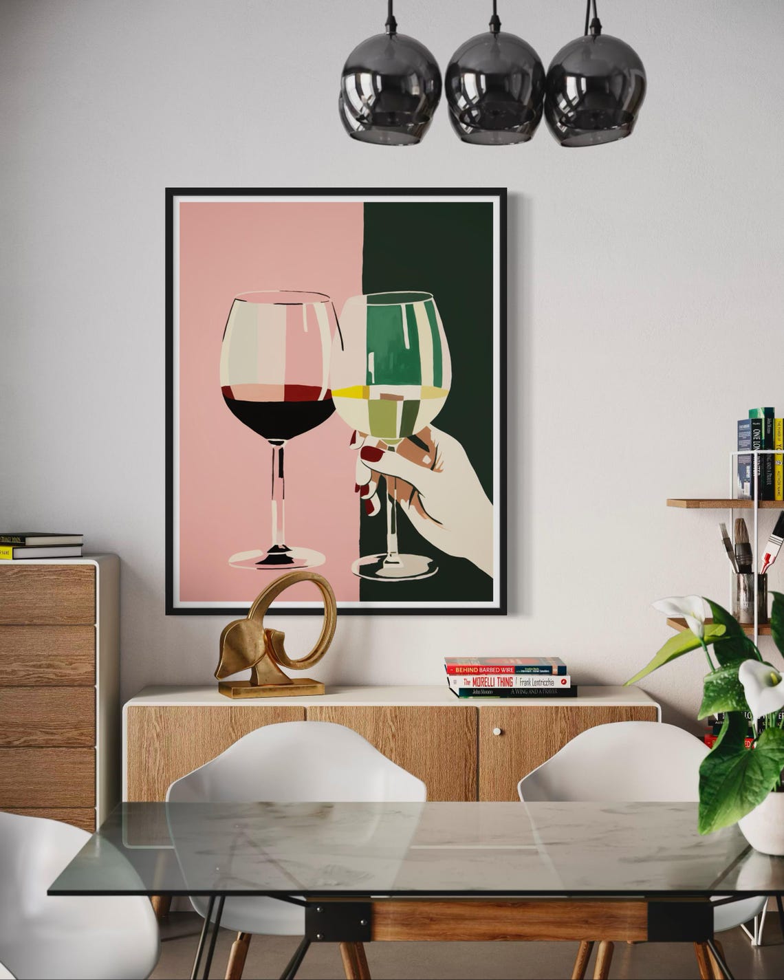 Red And White Wine Glasses Cheers Modern Chic Bar Kitchen Decor Poster