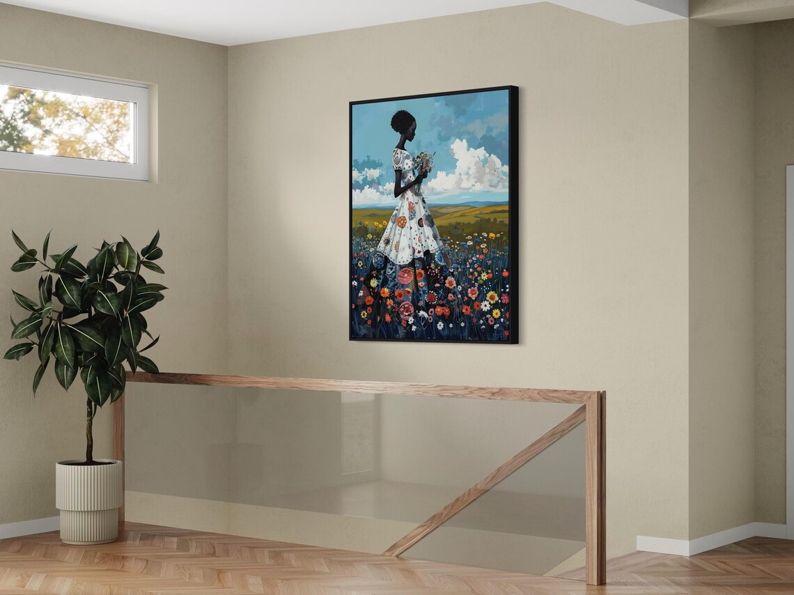 African Woman Floral Landscape Art Print, Bold Decor - Image 5