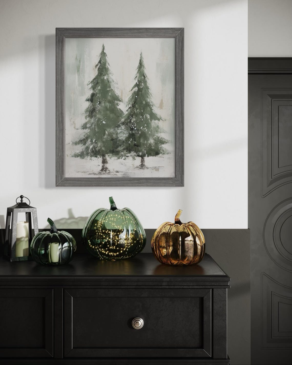 Two Snowy Evergreen Christmas Trees Rustic Winter Forest Poster - Image 5