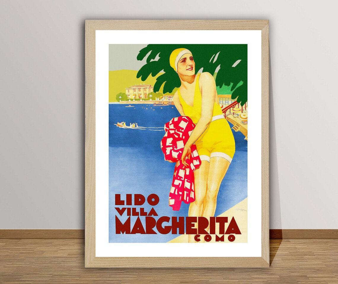 Lido Villa Margherita Como Italy Vintage Travel Poster