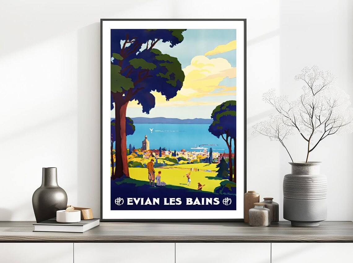 Evian Les Bains France Vintage Travel Poster Lake Golf Course Artwork - Image 2
