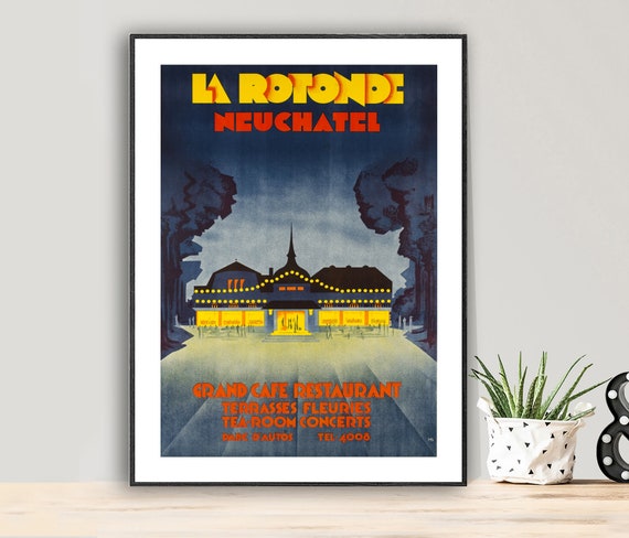 La Rotonde Neuchatel Suisse Vintage Travel Poster Poster Paper Or Print Gift Idea Wall Decor