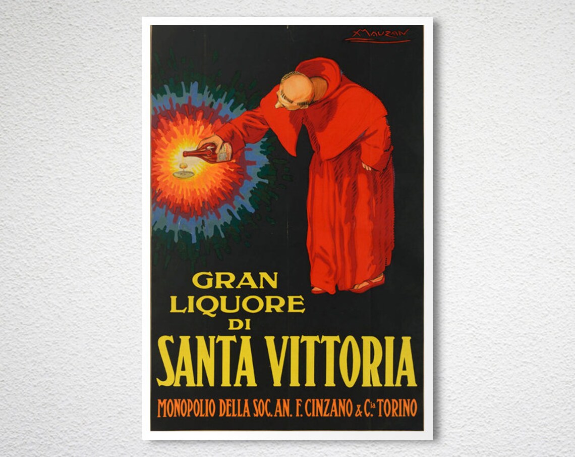 Santa Vittoria Liquor Red Robed Monk Cinzano Vintage Italian Poster - Image 2