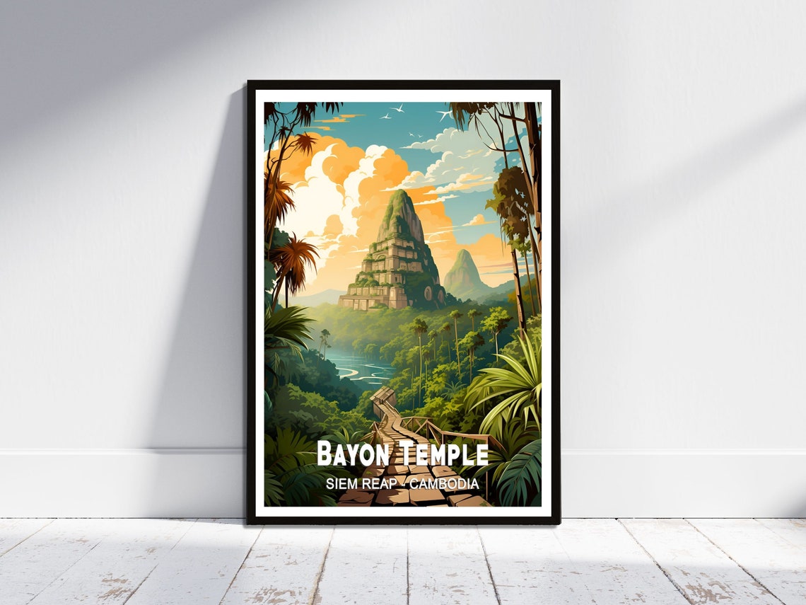 Bayon Temple Siem Reap Cambodia Ancient Jungle Stone Travel Poster