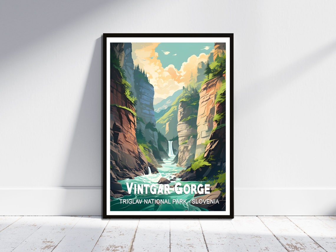 Vintgar Gorge Triglav National Park Slovenia Waterfall Travel Poster