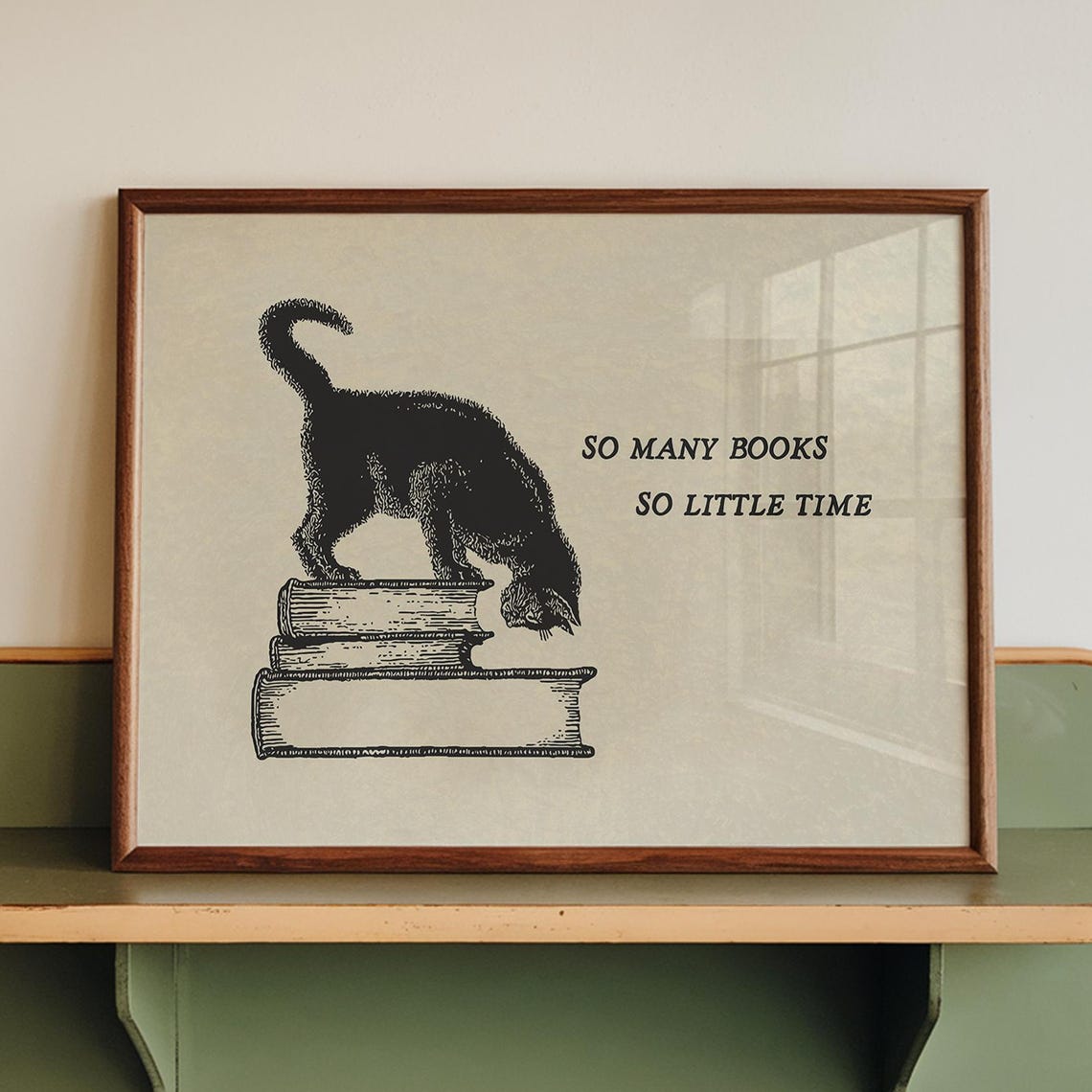 Funny Black Cat Reading So Many Books Little Time Vintage Poster