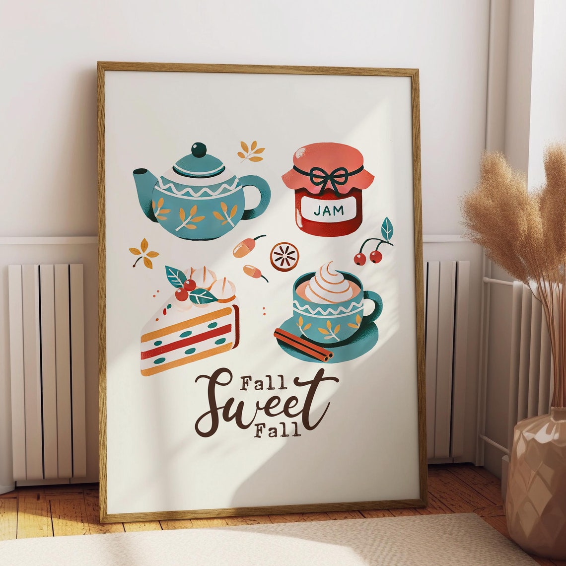 Fall Sweet Fall Autumn Tea Time Teapot Cake Dessert Art Poster
