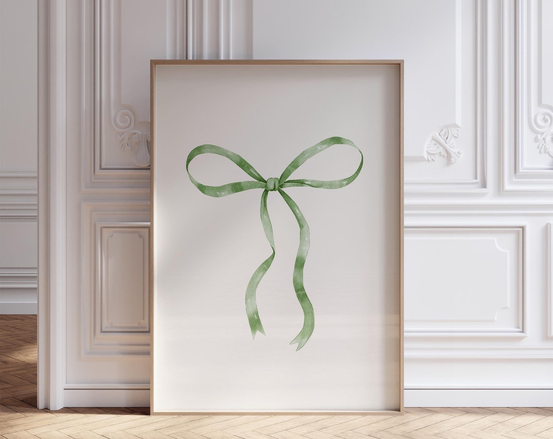 Sage Green Ribbon Watercolor Bow Minimalist Room Decor Poster
