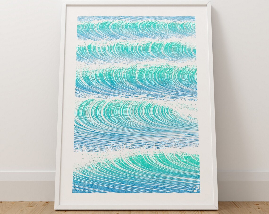 Minimalist Green Waves, Abstract Seascape Art Print