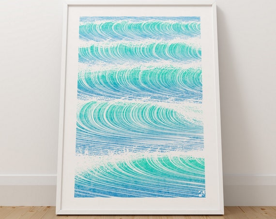 Minimalist Green Waves, Abstract Seascape Art Print