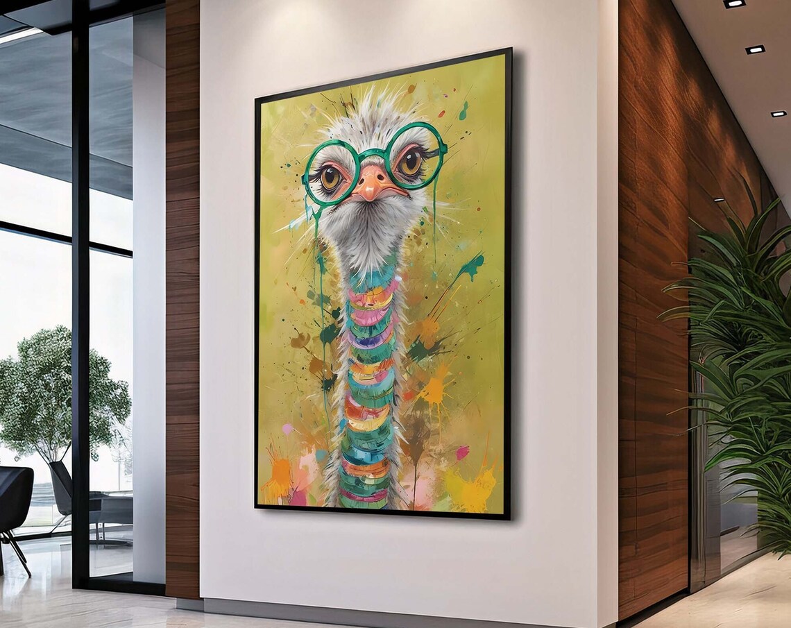 Funky Ostrich Wearing Glasses Colorful Pop Art Animal Portrait Poster