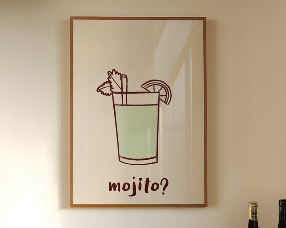 Mojito Mint Lime Tall Glass Pale Green Fresh Zesty Kitchen Art Poster