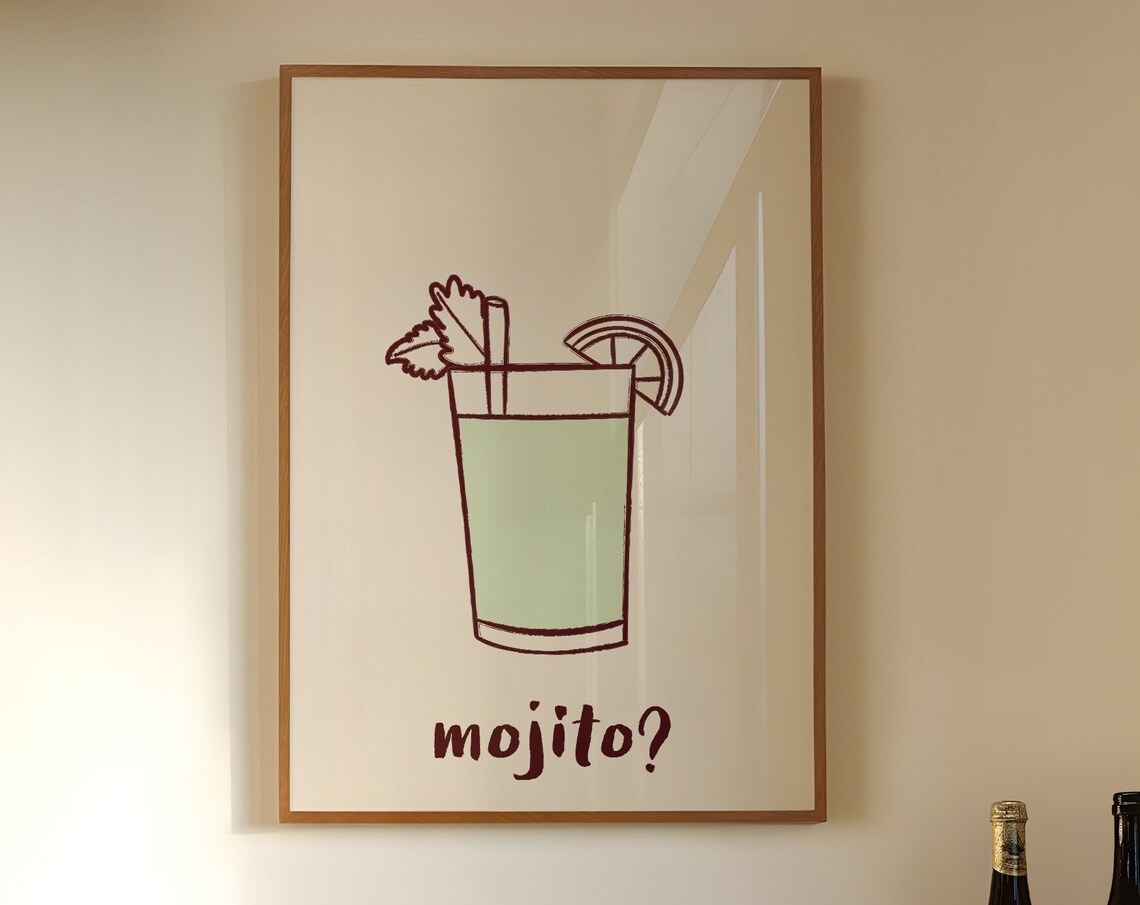 Mojito Mint Lime Tall Glass Pale Green Fresh Zesty Kitchen Art Poster