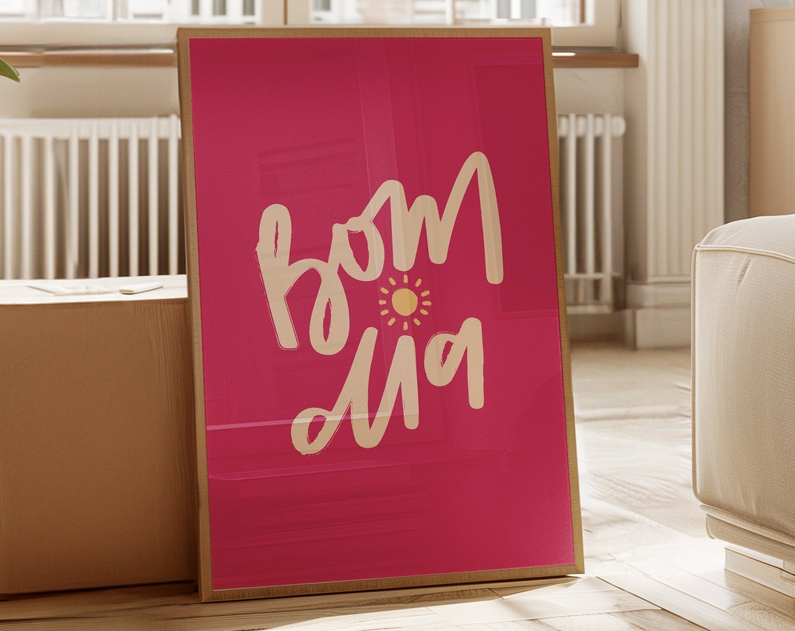 Bom Dia Good Morning Script Sunshine Hot Pink Typography Art Poster