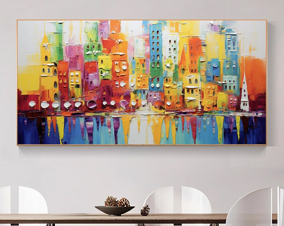 Vibrant City Abstract Poster, Modern Urban Architecture Decor